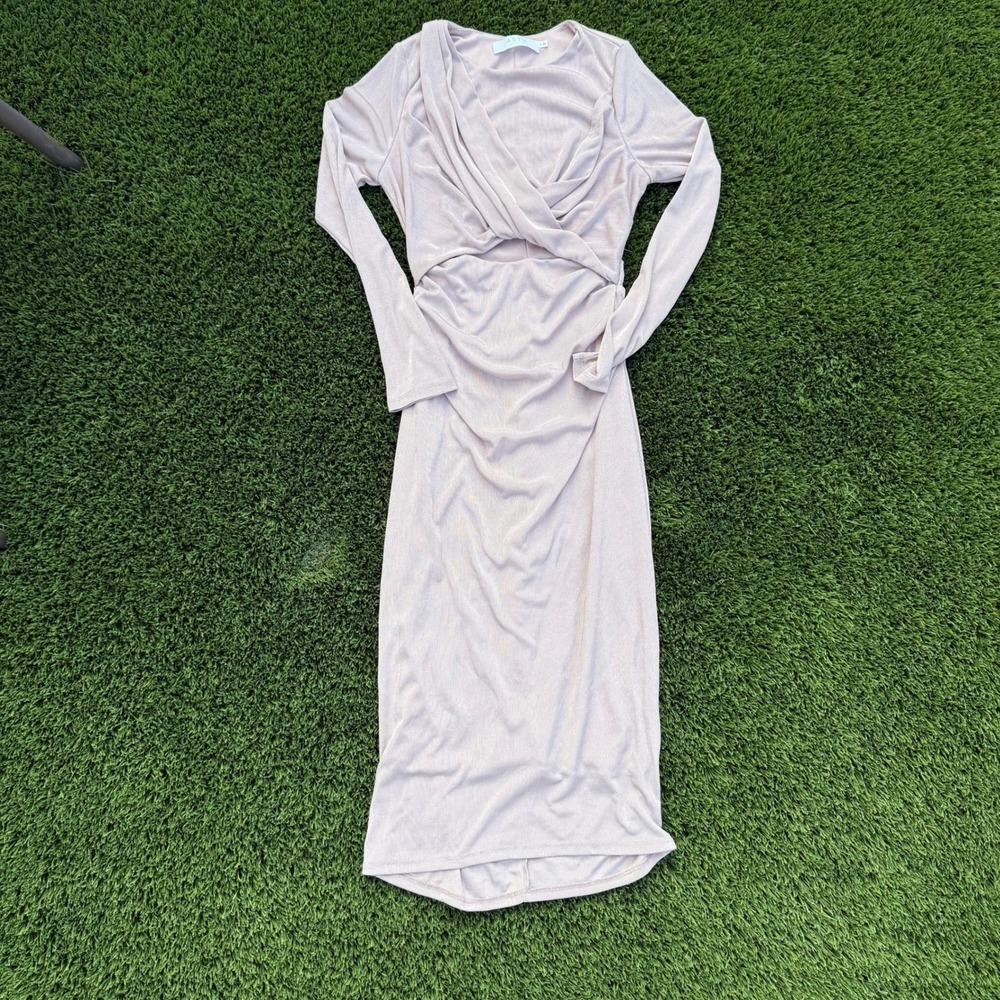 ASTR The Label Ruched Wrap Maxi Dress Dusty Rose Long Sleeve‎ Size Small